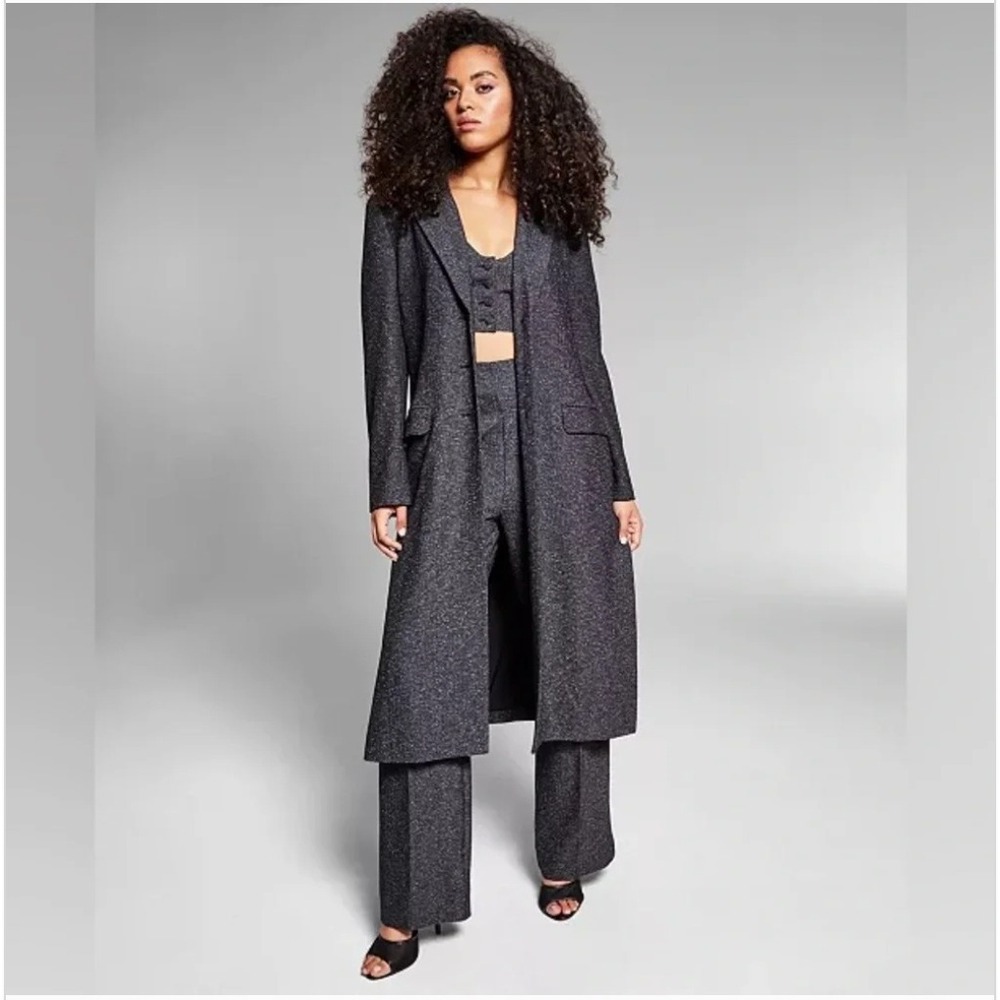 Jeannie Mai X INC Zula Long Jacket‎ Charcoal Grey Longline Blazer Coat M